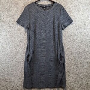 AGB Dress Womens Large Grey Shift Dress Short Sleeve Textured Knit Pockets Cute